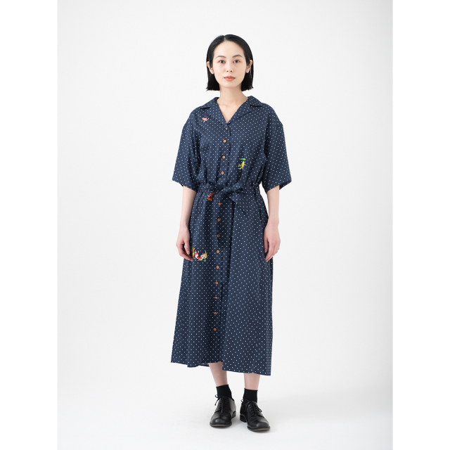 KY08-846A／半袖ドットシャツワンピース／金魚づくし(紺)