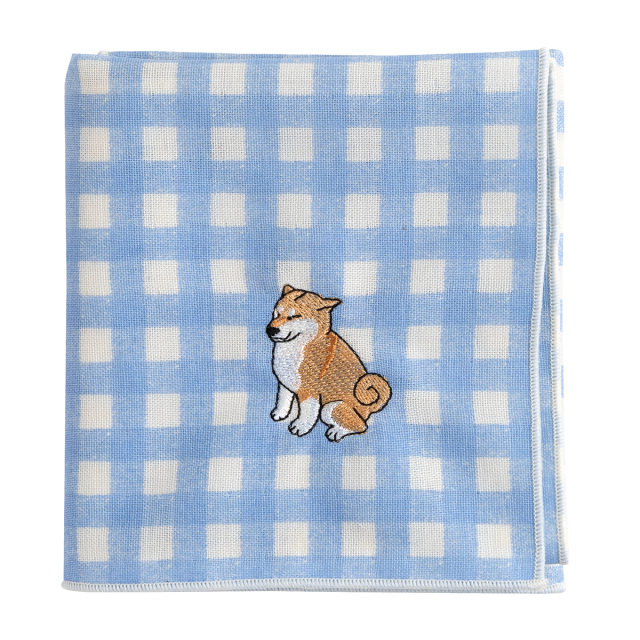 KY28-1158／ガーゼハンカチ／風が強い柴犬