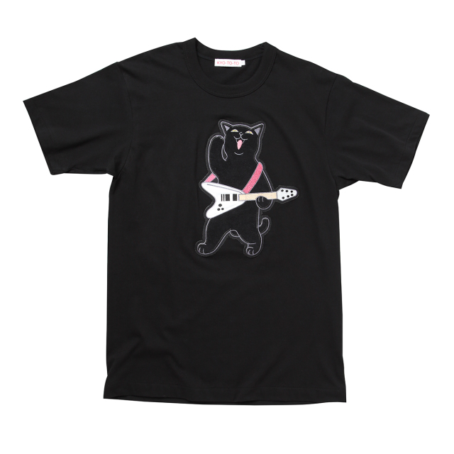 KY54-1093B／Tシャツ／ギター猫(黒)